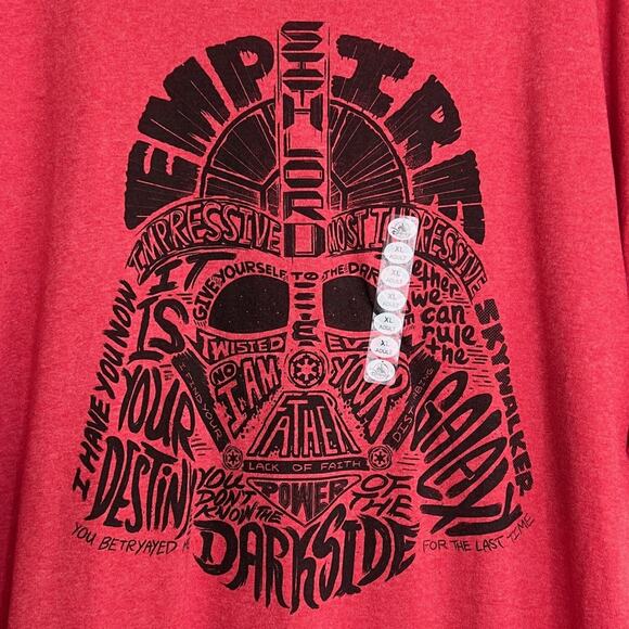 Disney Star Wars Darth Vader Helmet Mens Tee Size XL Red Short Sleeve NEW - Picture 3 of 5